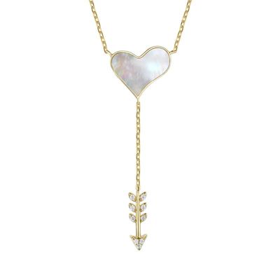 Rozzato Lab Created 14K Gold Plated with Clear Cubic Zirconia & Mother of Pearl Cupidâ€s Arrow Heart Y-Necklace