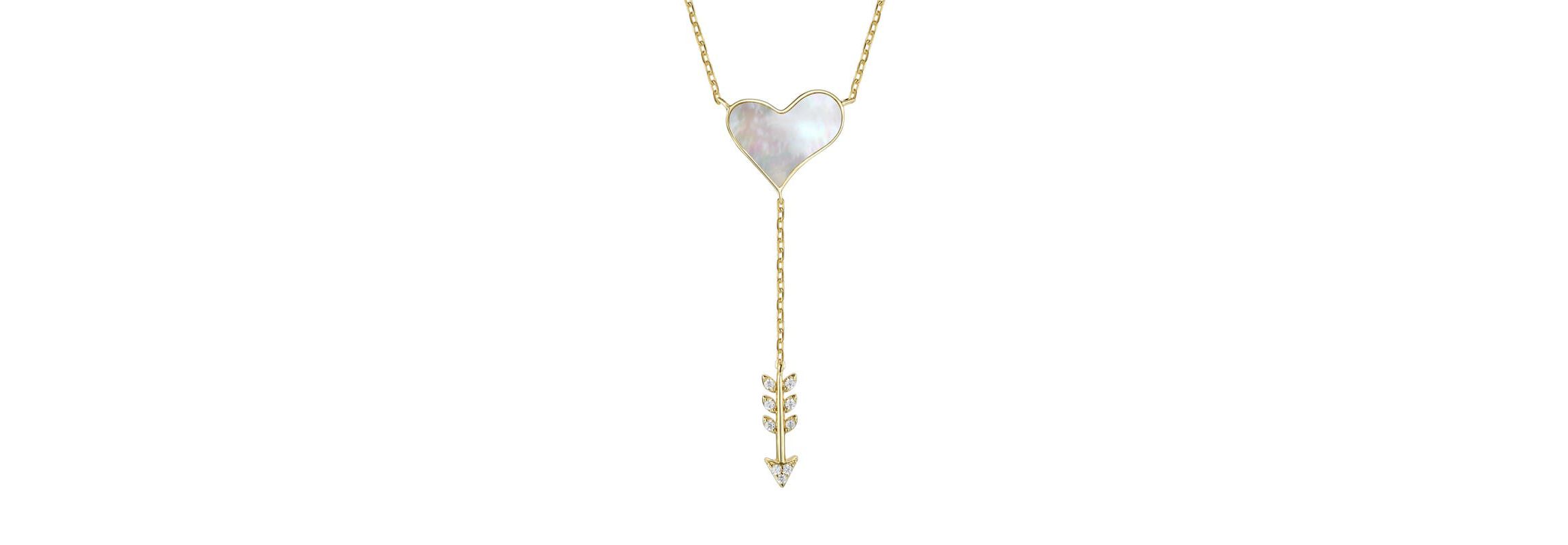 Lab Created 14K Gold Plated with Clear Cubic Zirconia & Mother of Pearl Cupidâ€s Arrow Heart Y-Necklace