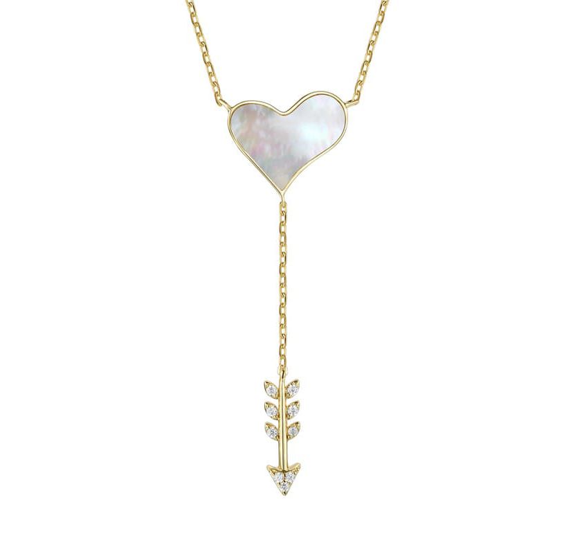 Lab Created 14K Gold Plated with Clear Cubic Zirconia & Mother of Pearl Cupidâ€s Arrow Heart Y-Necklace