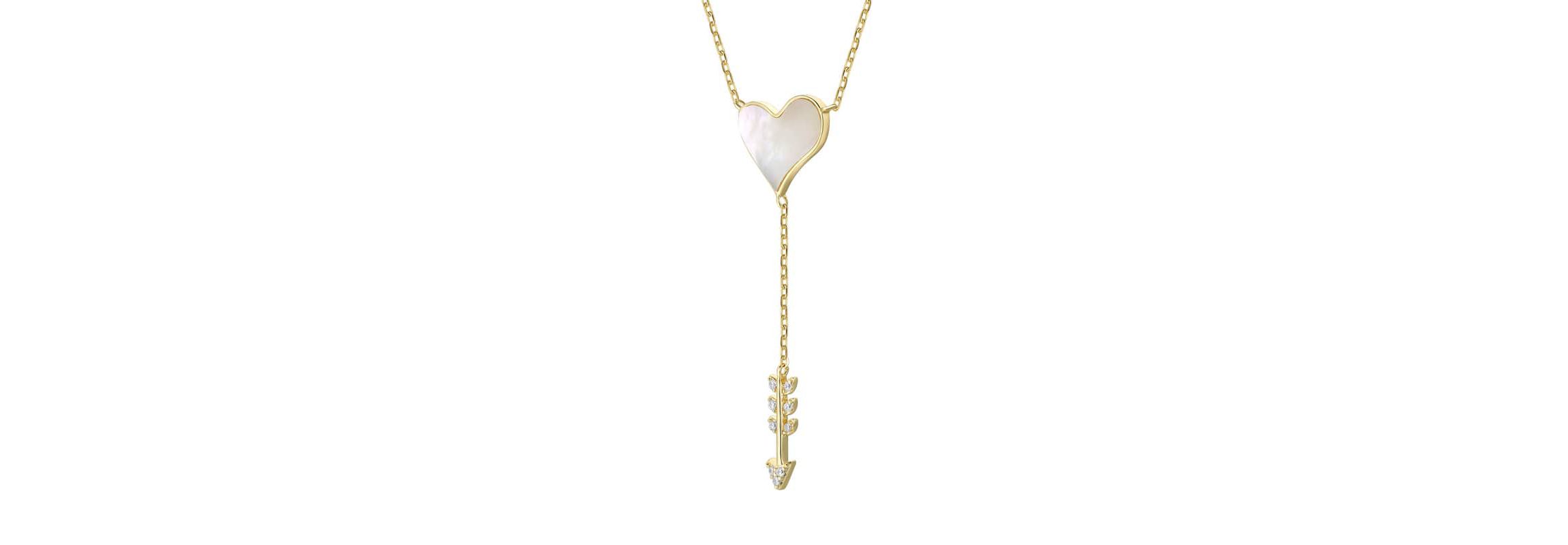 Lab Created 14K Gold Plated with Clear Cubic Zirconia & Mother of Pearl Cupidâ€s Arrow Heart Y-Necklace