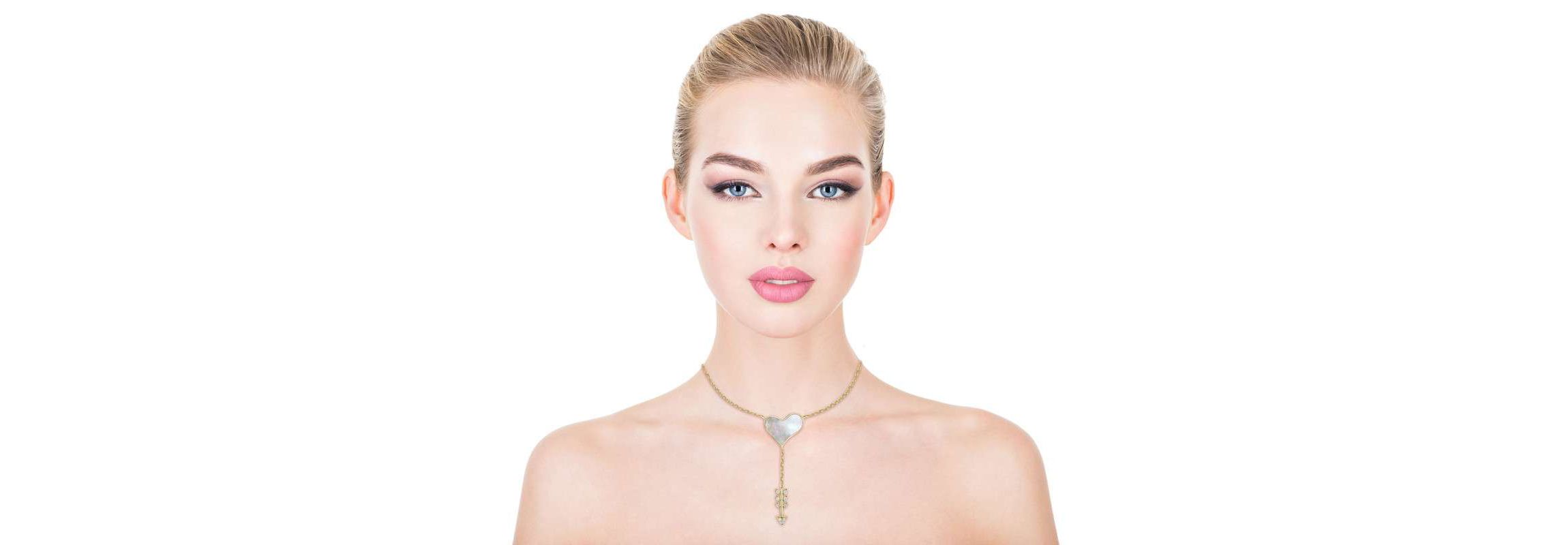 Lab Created 14K Gold Plated with Clear Cubic Zirconia & Mother of Pearl Cupidâ€s Arrow Heart Y-Necklace