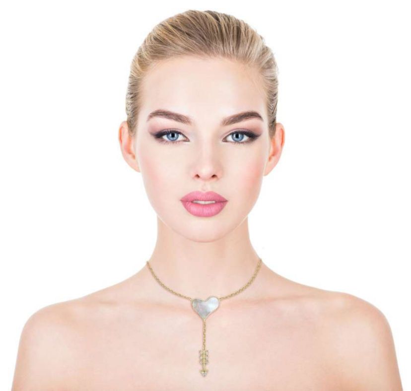 Lab Created 14K Gold Plated with Clear Cubic Zirconia & Mother of Pearl Cupidâ€s Arrow Heart Y-Necklace