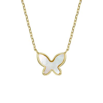 Rozzato Lab Created 14k Gold Plated with Mother of Pearl Butterfly Pendant Layering Necklace