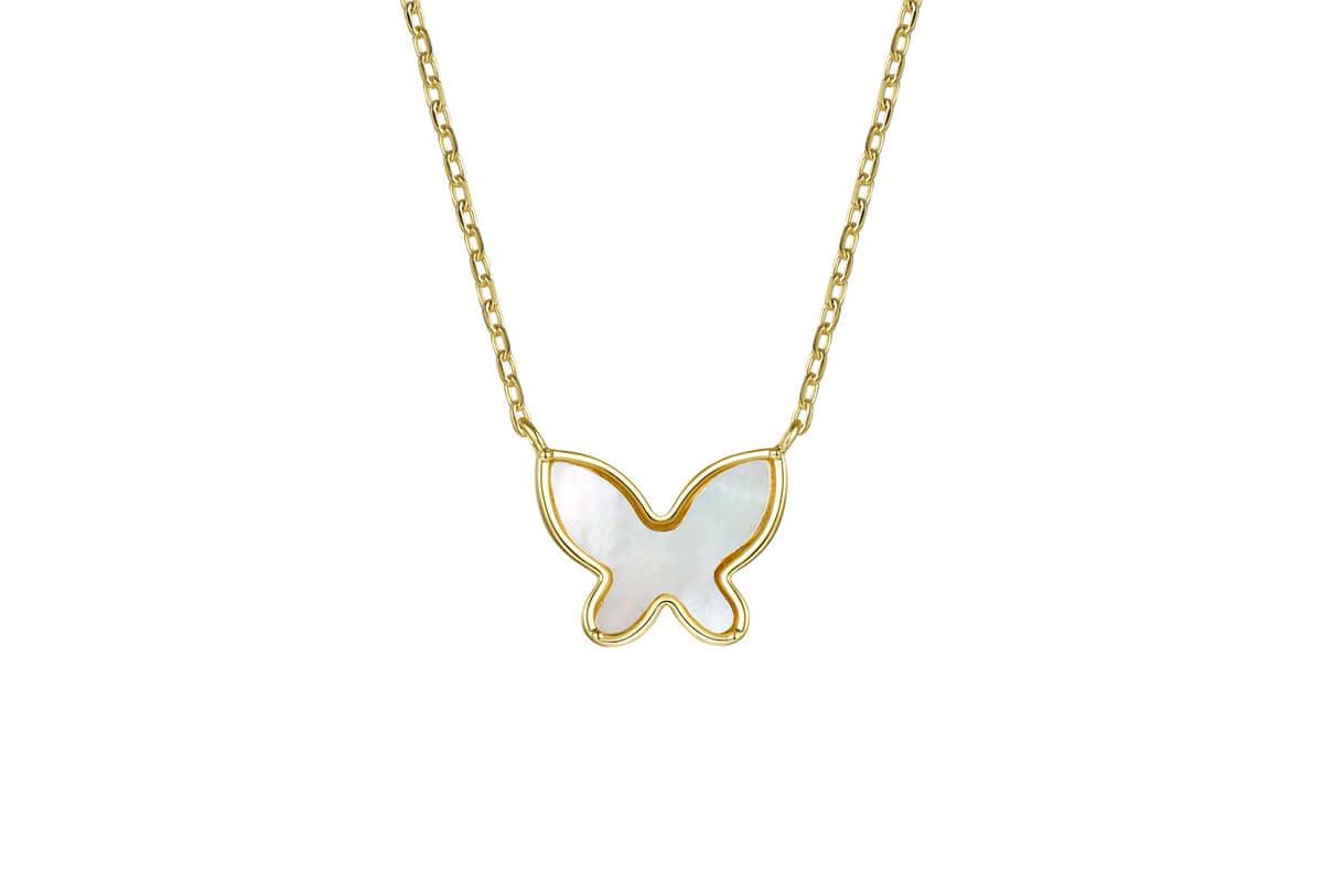 Lab Created 14k Gold Plated with Mother of Pearl Butterfly Pendant Layering Necklace