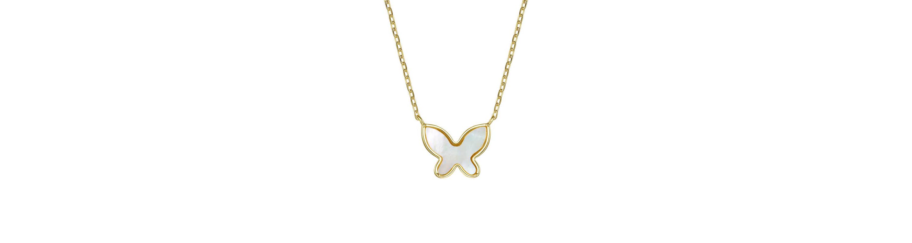 Lab Created 14k Gold Plated with Mother of Pearl Butterfly Pendant Layering Necklace