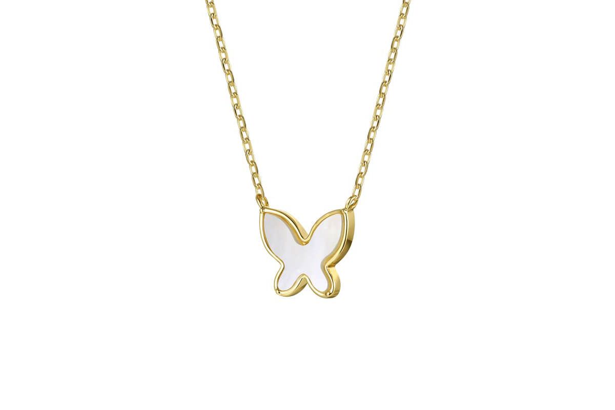 Lab Created 14k Gold Plated with Mother of Pearl Butterfly Pendant Layering Necklace