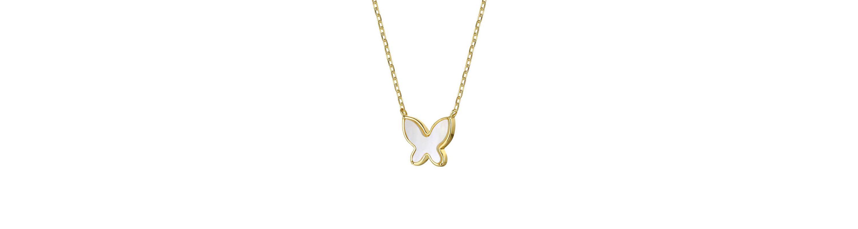 Lab Created 14k Gold Plated with Mother of Pearl Butterfly Pendant Layering Necklace