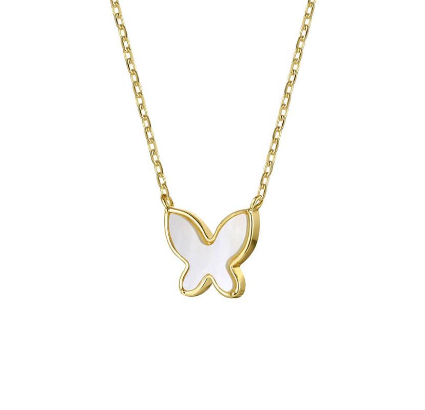 Lab Created 14k Gold Plated with Mother of Pearl Butterfly Pendant Layering Necklace
