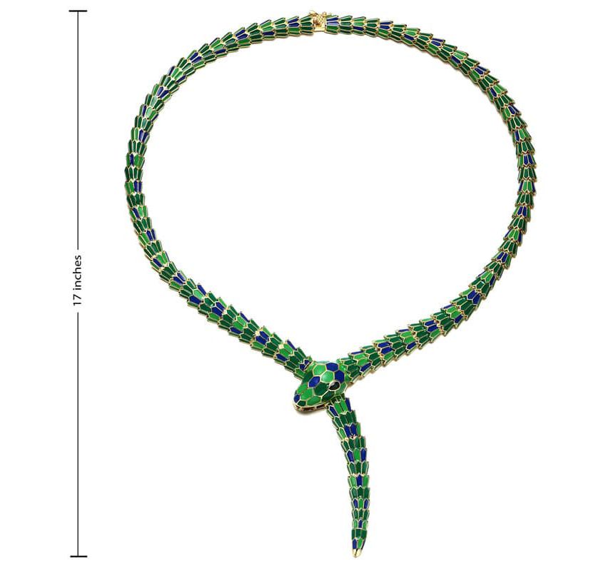 Lab Created 14K Gold Plating with Emerald Green Cubic Zirconia Snake Collar Necklace