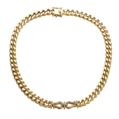 Rozzato Lab Created 14K Gold Plated with Clear Cubic Zirconia Miami Cuban Chain Door Knocker Necklace