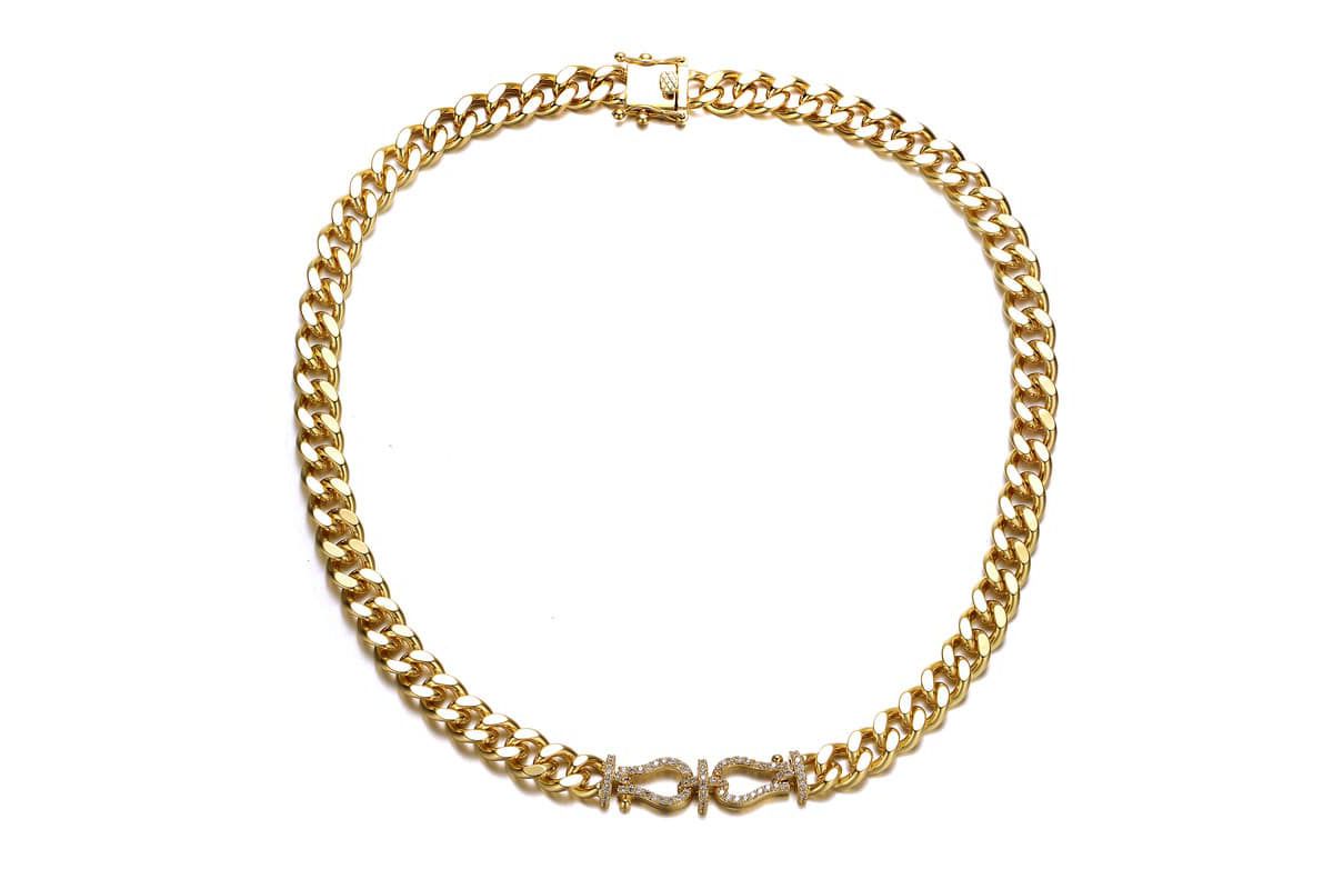 Lab Created 14K Gold Plated with Clear Cubic Zirconia Miami Cuban Chain Door Knocker Necklace