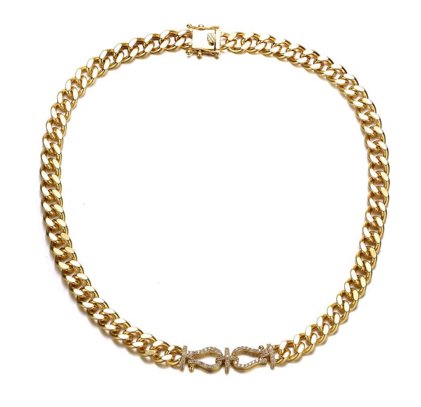 Lab Created 14K Gold Plated with Clear Cubic Zirconia Miami Cuban Chain Door Knocker Necklace
