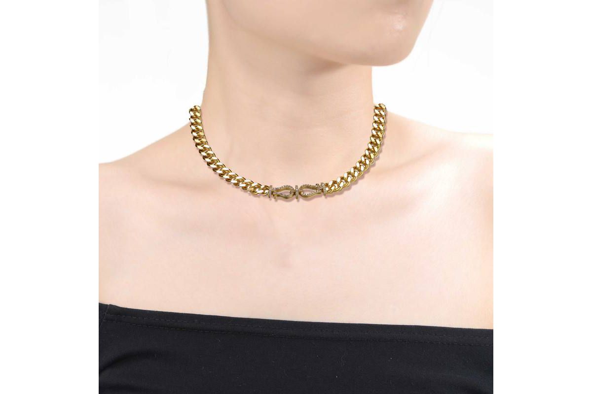 Lab Created 14K Gold Plated with Clear Cubic Zirconia Miami Cuban Chain Door Knocker Necklace