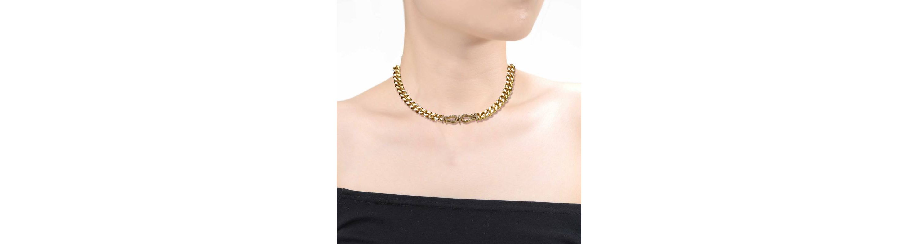 Lab Created 14K Gold Plated with Clear Cubic Zirconia Miami Cuban Chain Door Knocker Necklace