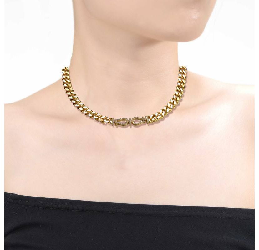 Lab Created 14K Gold Plated with Clear Cubic Zirconia Miami Cuban Chain Door Knocker Necklace