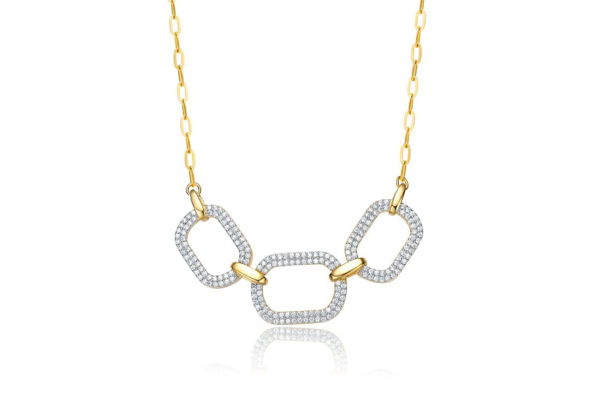 Lab Created 14K Gold Plated with Clear Cubic Zirconia Pave Geometric Oval Chain Necklace