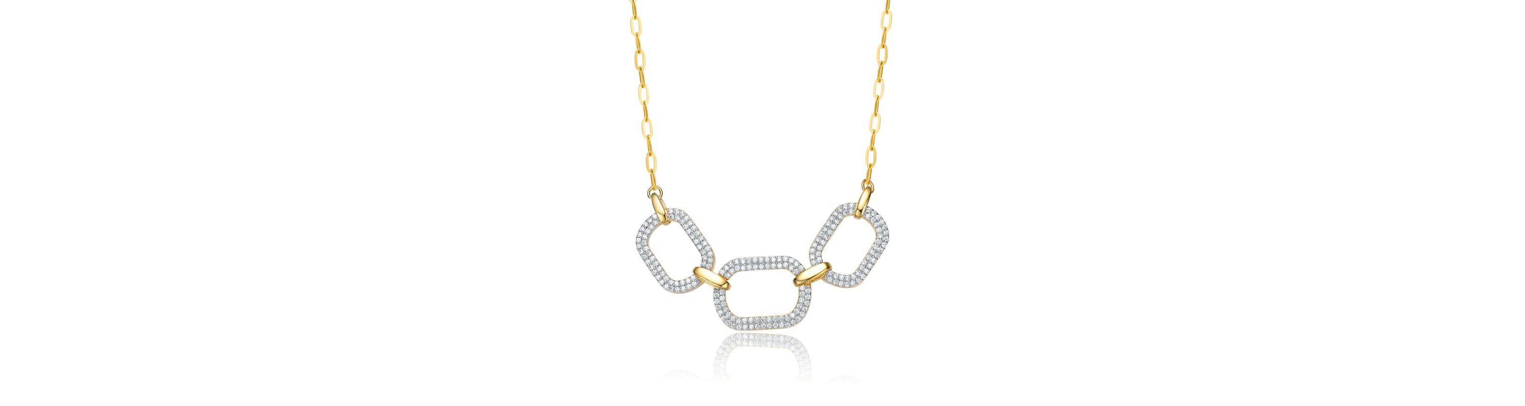Lab Created 14K Gold Plated with Clear Cubic Zirconia Pave Geometric Oval Chain Necklace
