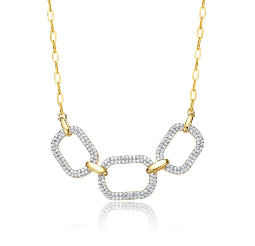 Lab Created 14K Gold Plated with Clear Cubic Zirconia Pave Geometric Oval Chain Necklace
