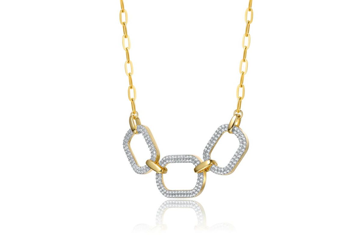 Lab Created 14K Gold Plated with Clear Cubic Zirconia Pave Geometric Oval Chain Necklace