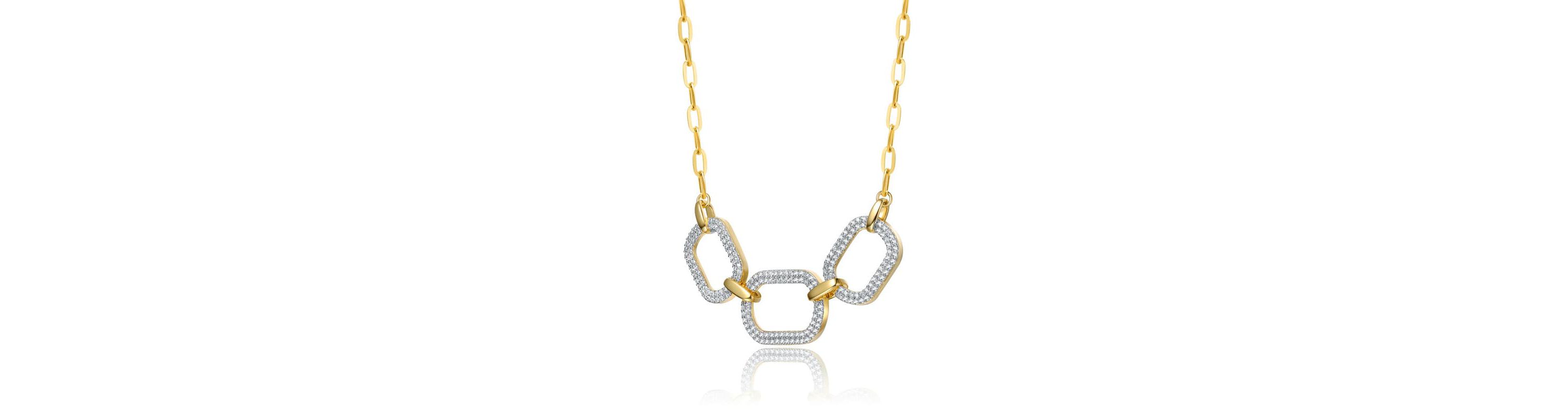 Lab Created 14K Gold Plated with Clear Cubic Zirconia Pave Geometric Oval Chain Necklace