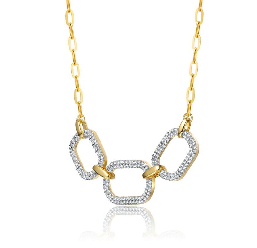 Lab Created 14K Gold Plated with Clear Cubic Zirconia Pave Geometric Oval Chain Necklace