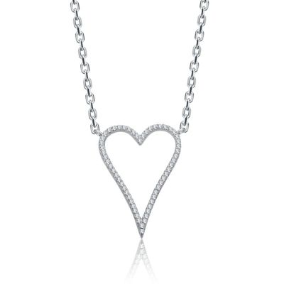 Rozzato Lab Created White Gold Plated with Clear Cubic Zirconia Elongated Open Heart Halo Pendant Necklace