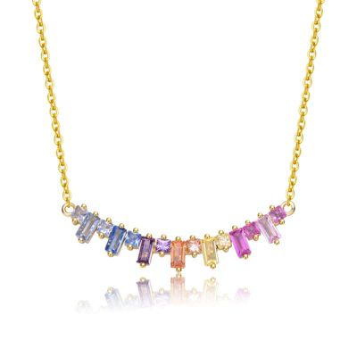 Rozzato Lab Created 14K Gold Plated with multi-Colored Cubic Zirconia Linear Cluster Fringe Pendant Necklace