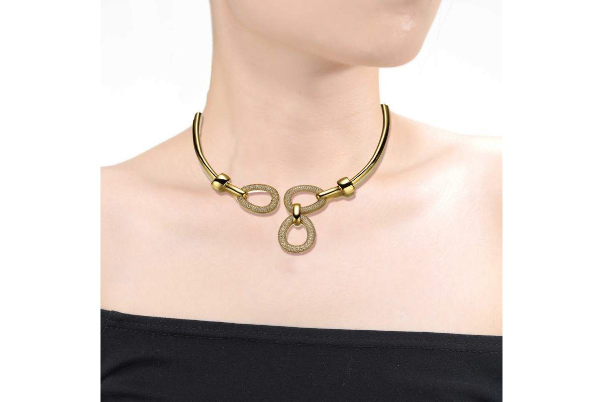 Lab Created 14K Gold Plated with Clear Cubic Zirconia Modern Triple Mesh Drop Open Collar Choker Necklace