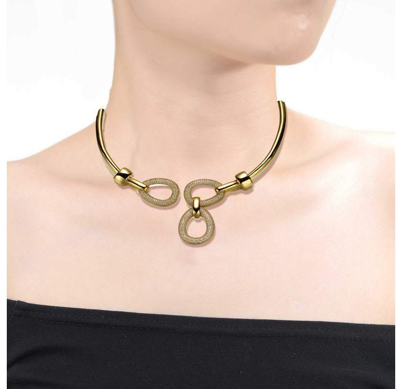 Lab Created 14K Gold Plated with Clear Cubic Zirconia Modern Triple Mesh Drop Open Collar Choker Necklace