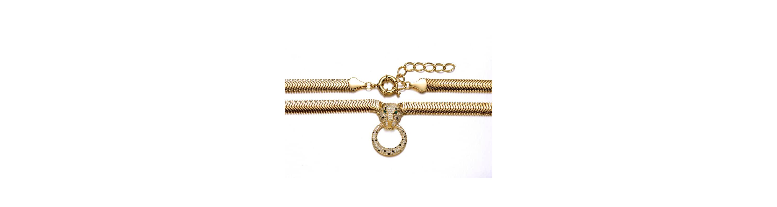 Lab Created 14K Gold Plated with Emerald Green Cubic Zirconia Panther Head Door Knocker Chain Necklace