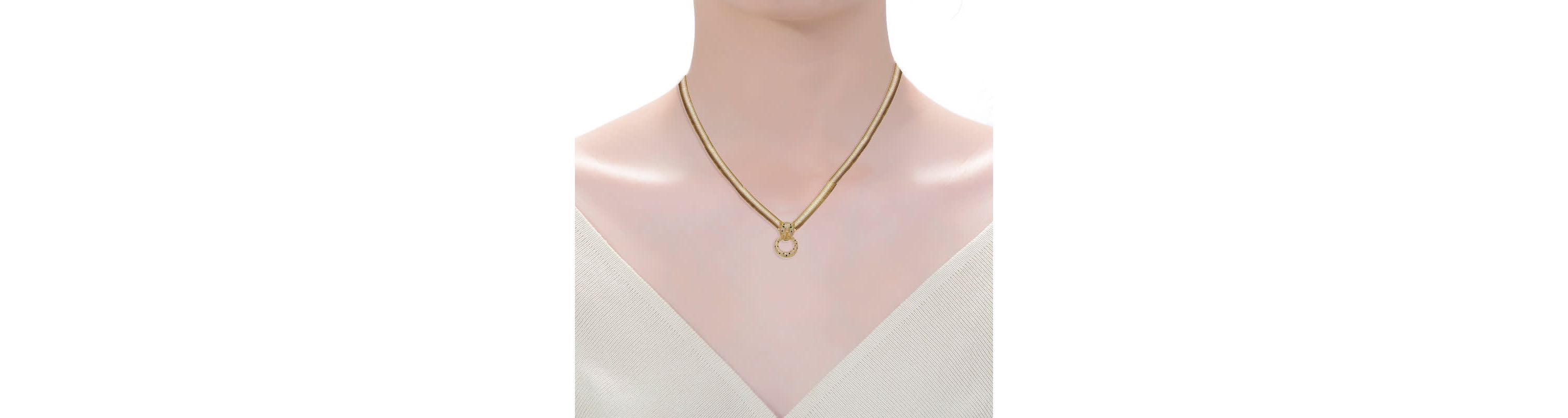 Lab Created 14K Gold Plated with Emerald Green Cubic Zirconia Panther Head Door Knocker Chain Necklace
