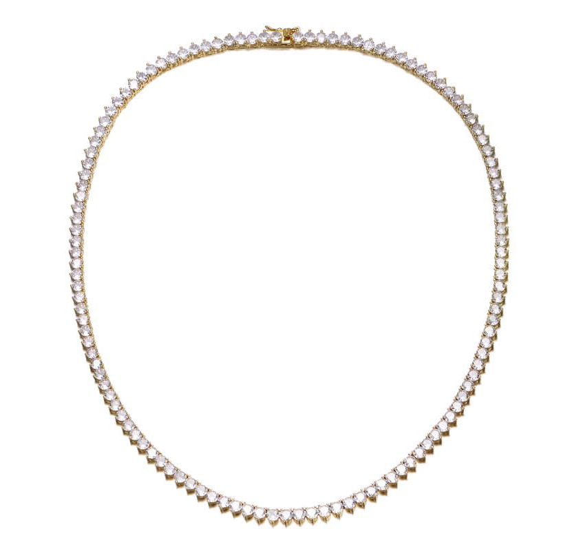 Lab Created 14K Gold Plated with Clear Round Shape Cubic Zirconia Tennis Necklace
