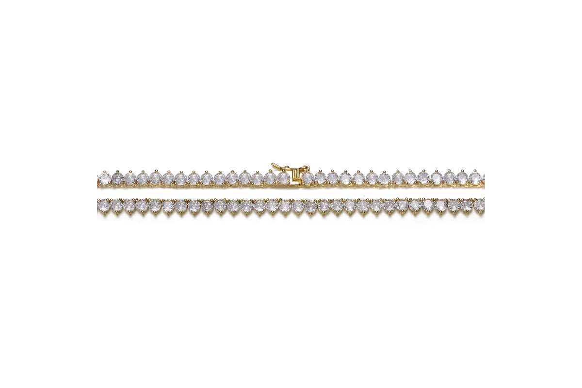 Lab Created 14K Gold Plated with Clear Round Shape Cubic Zirconia Tennis Necklace