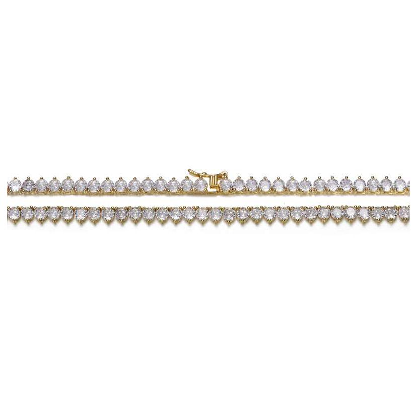 Lab Created 14K Gold Plated with Clear Round Shape Cubic Zirconia Tennis Necklace