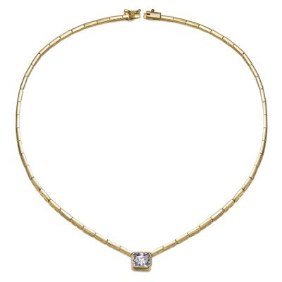 Rozzato Lab Created 14K Gold Plated with Clear Cubic Zirconia East-West Solitaire Necklace
