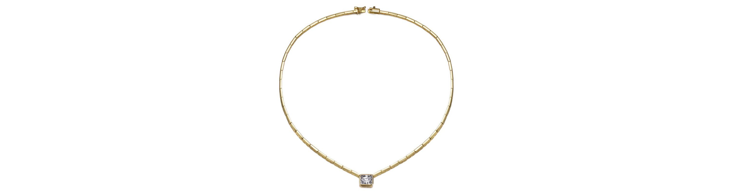 Lab Created 14K Gold Plated with Clear Cubic Zirconia East-West Solitaire Necklace