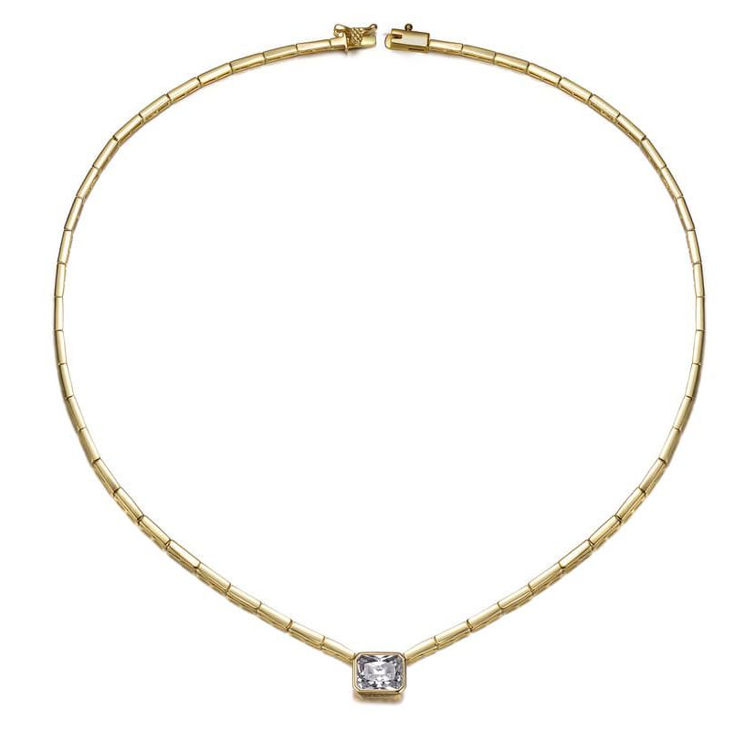 Lab Created 14K Gold Plated with Clear Cubic Zirconia East-West Solitaire Necklace