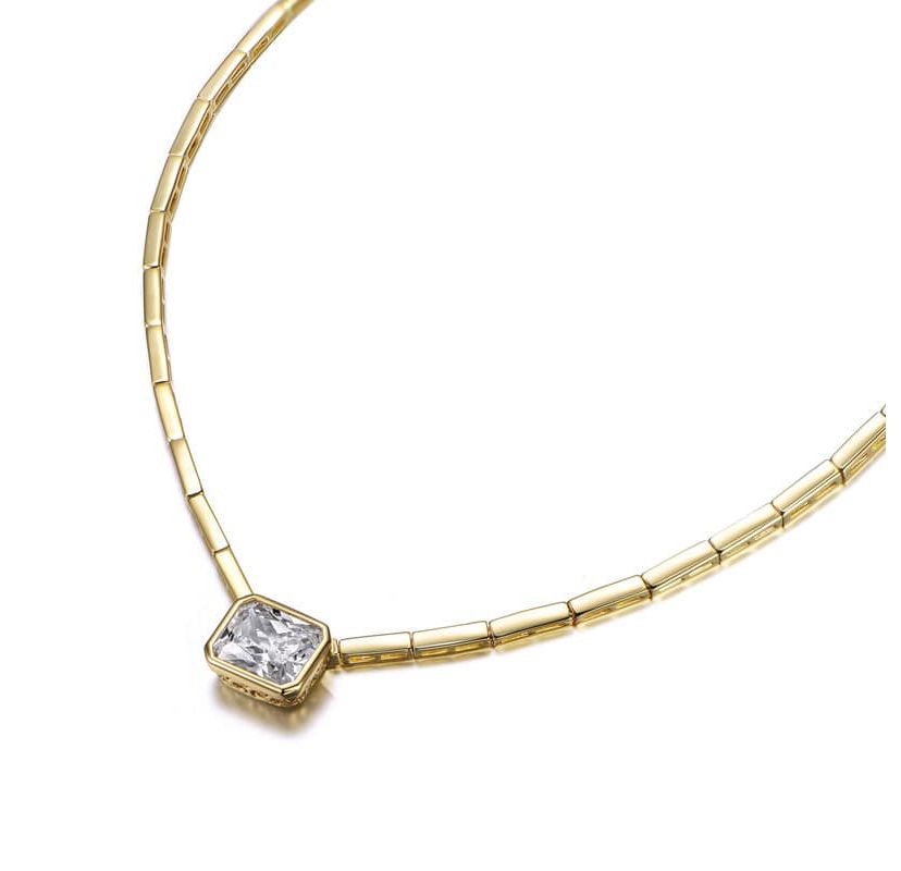 Lab Created 14K Gold Plated with Clear Cubic Zirconia East-West Solitaire Necklace