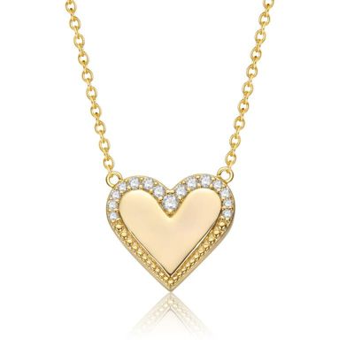 Rozzato Lab Created 14K Gold Plated with Clear Cubic Zirconia Heart Pendant Necklace