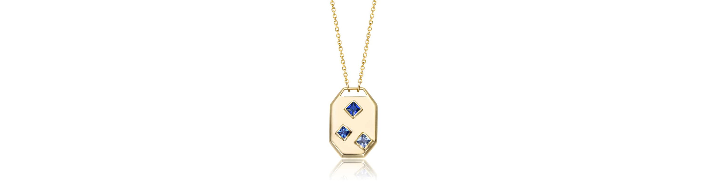 Lab Created 14K Gold Plated with Blue Cubic Zirconia Geometric Dog Tag Pendant Necklace