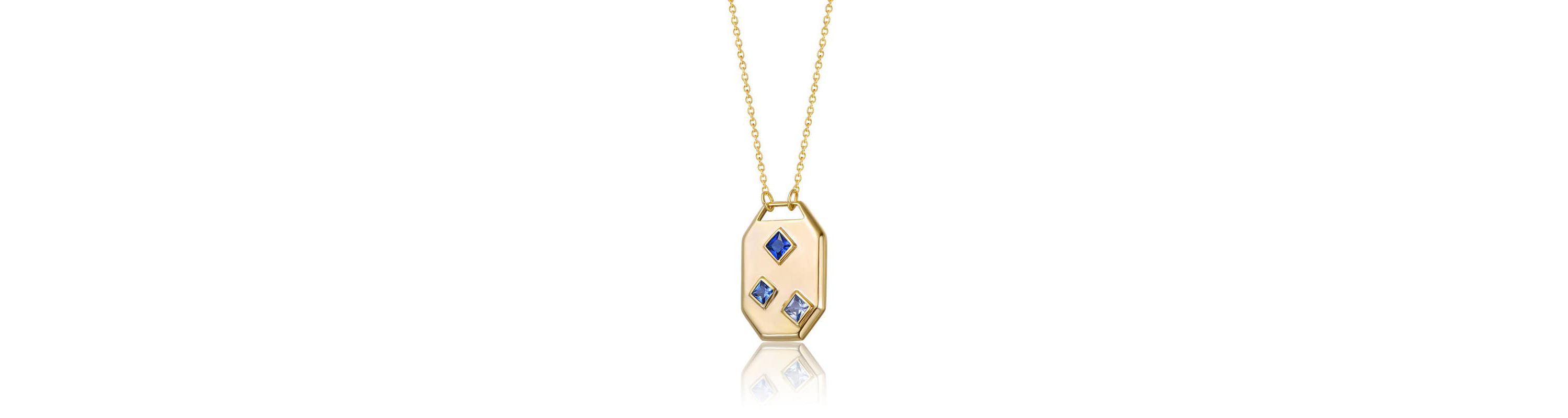 Lab Created 14K Gold Plated with Blue Cubic Zirconia Geometric Dog Tag Pendant Necklace