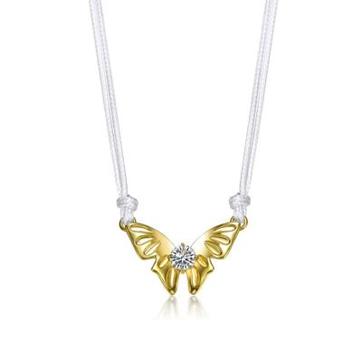 Rozzato Lab Created 14K Gold Plated with Clear Cubic Zirconia Butterfly Moth Pendant Necklace