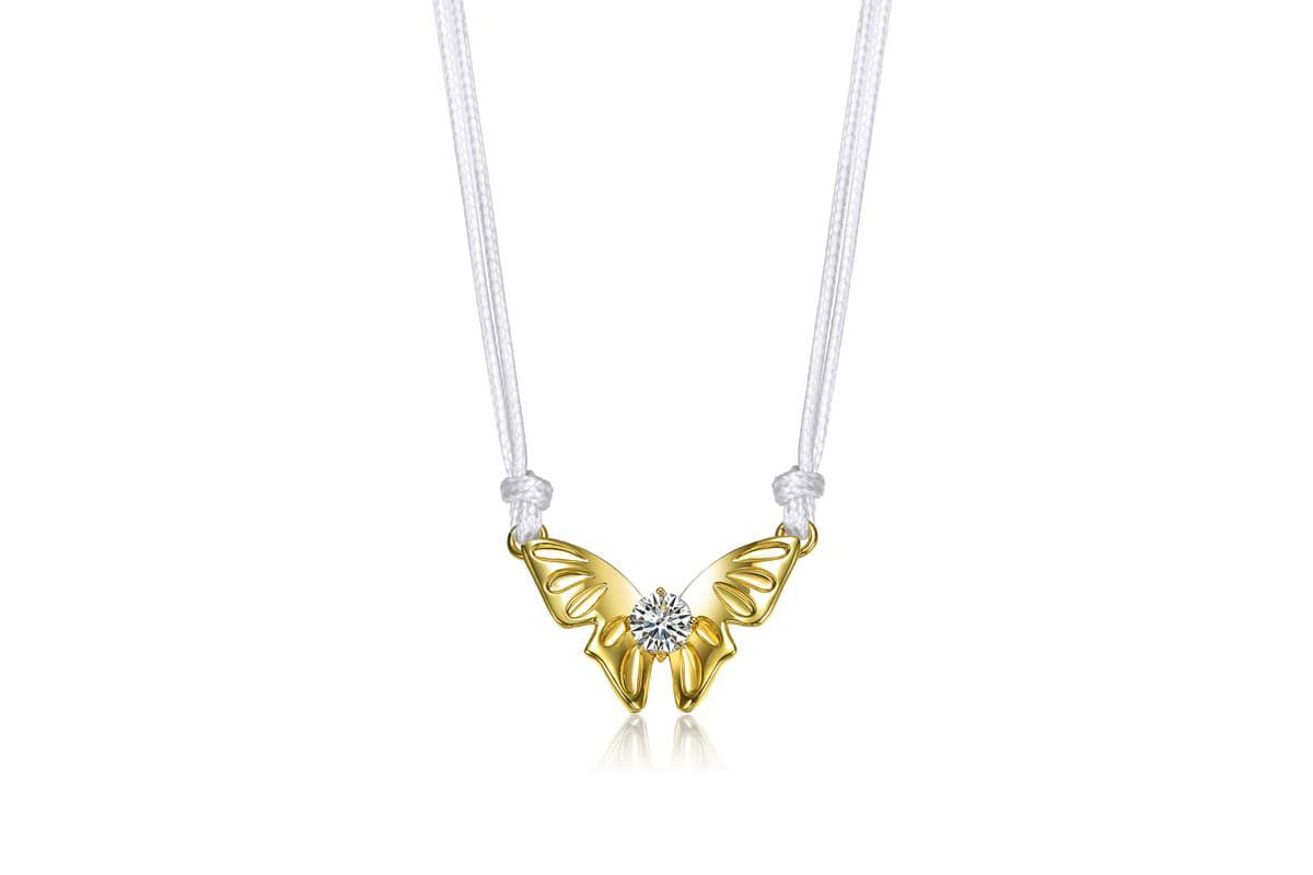 Lab Created 14K Gold Plated with Clear Cubic Zirconia Butterfly Moth Pendant Necklace