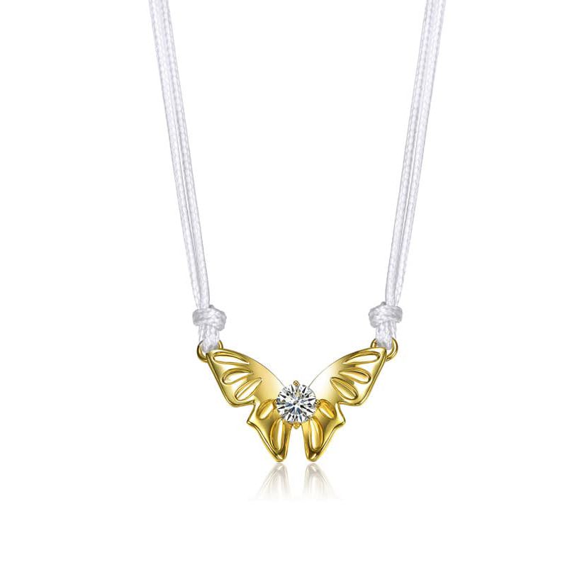 Lab Created 14K Gold Plated with Clear Cubic Zirconia Butterfly Moth Pendant Necklace