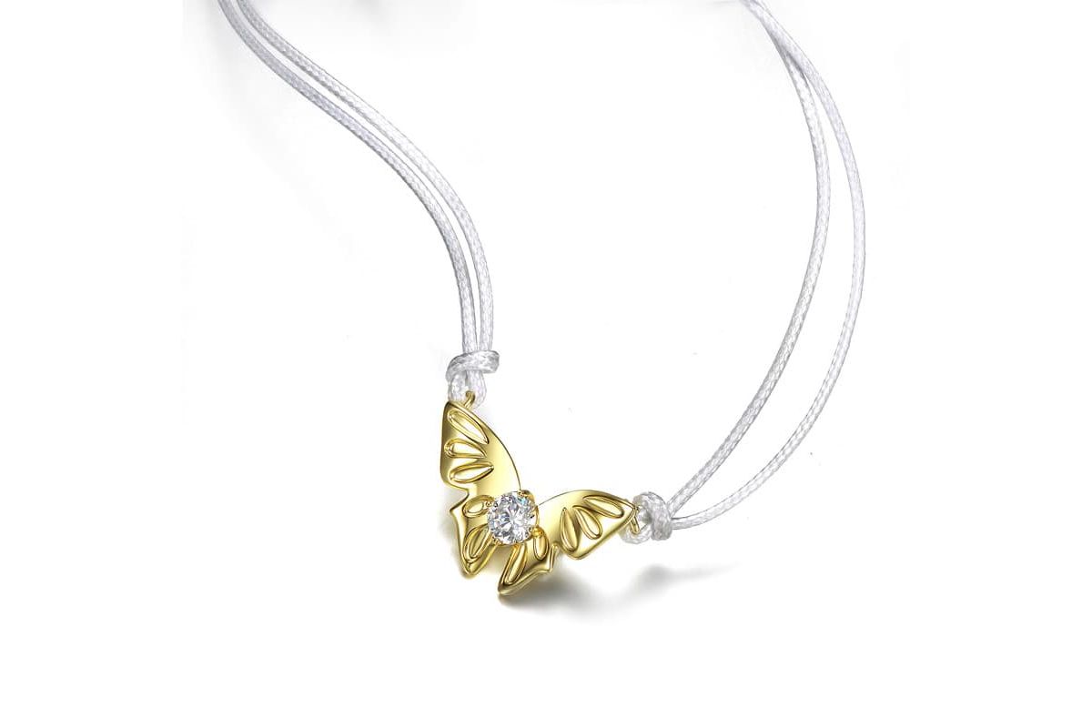 Lab Created 14K Gold Plated with Clear Cubic Zirconia Butterfly Moth Pendant Necklace