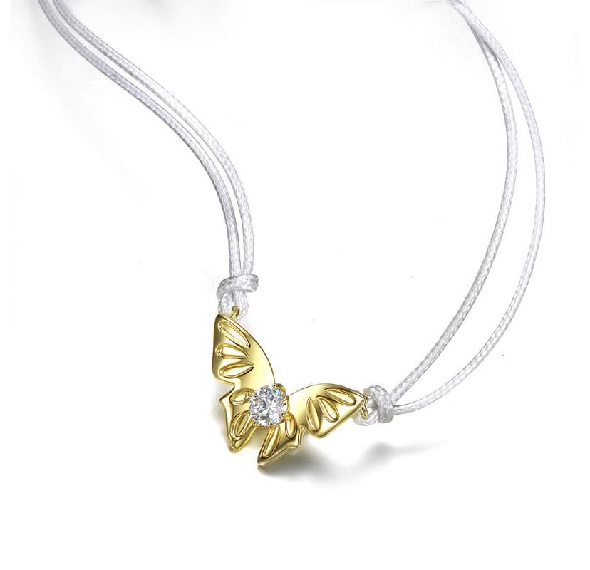 Lab Created 14K Gold Plated with Clear Cubic Zirconia Butterfly Moth Pendant Necklace