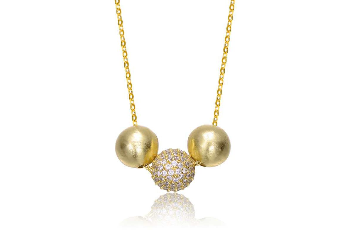 Lab Created 14K Gold Plated with Clear Cubic Zirconia Matte & Bright Shine Bead Pendant Necklace