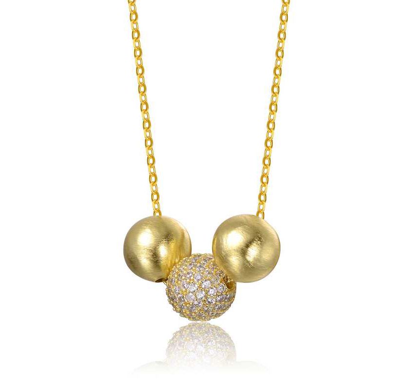Lab Created 14K Gold Plated with Clear Cubic Zirconia Matte & Bright Shine Bead Pendant Necklace