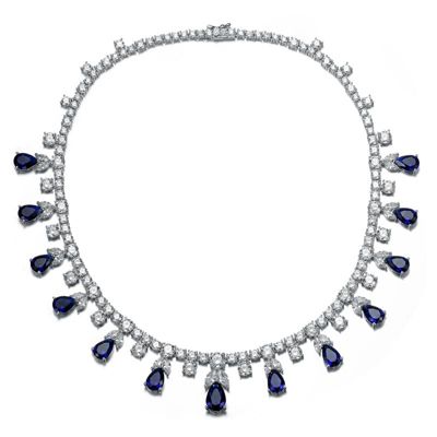 Lab Created Rozzato White Gold Plated with Sapphire Blue Cubic Zirconia Station Necklace