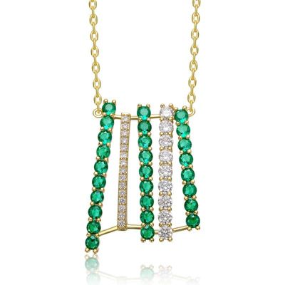 Lab Created Rozzato 14K Gold Plated with Clear & Emerald Green Cubic Zirconia Bar Pendant Necklace